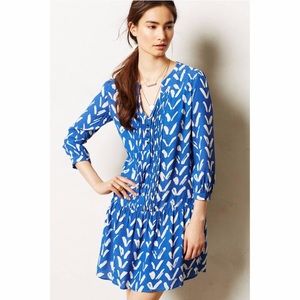 Blue pleated dress Anthropologie